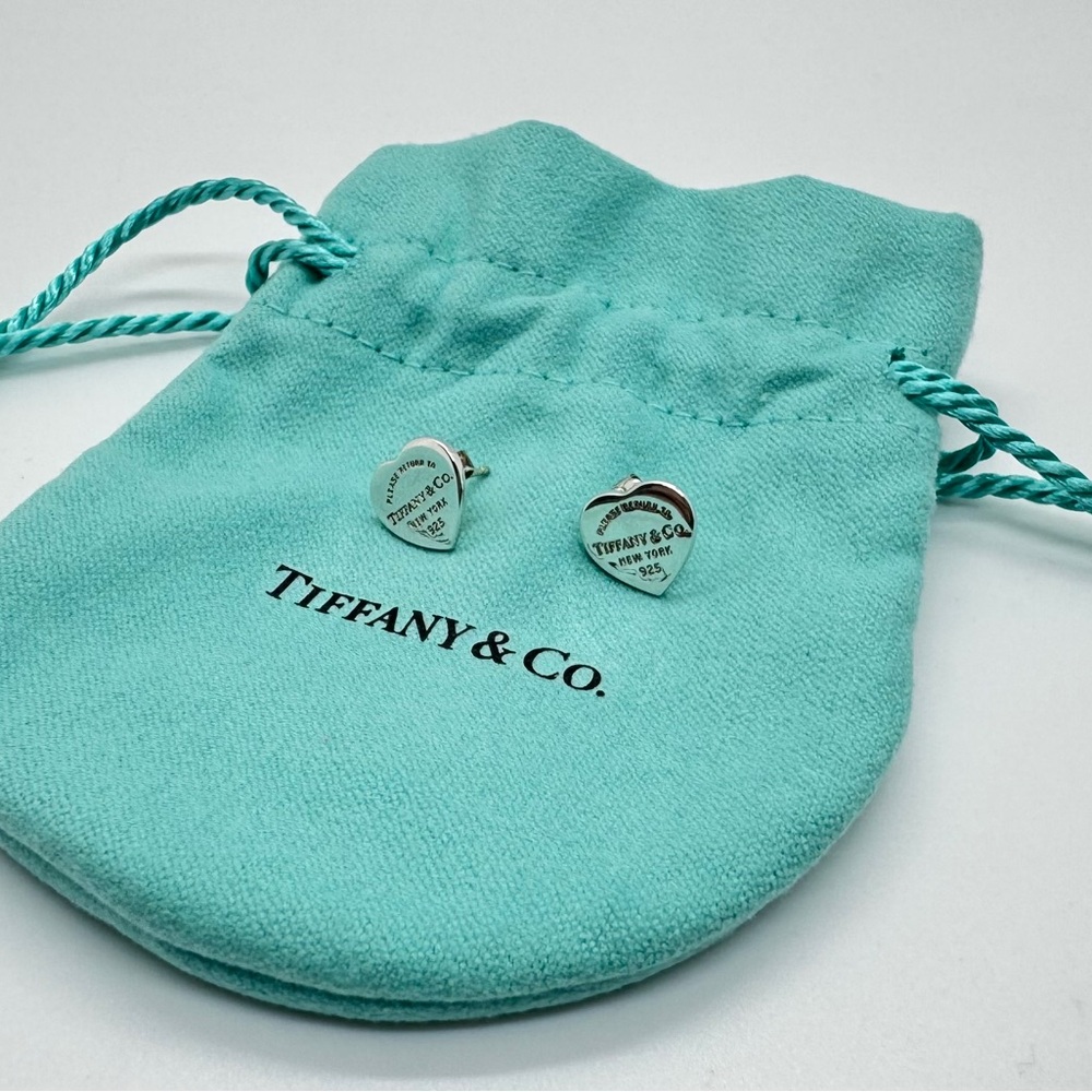 Tiffany & Co. Heart Tag Stud Earrings In Sterling Silver, With Bag And Gift Box